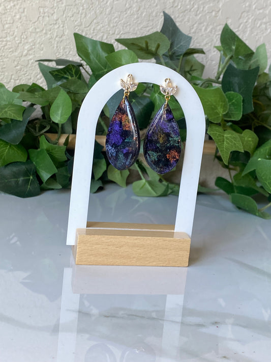 Floral painted tear drop earrings