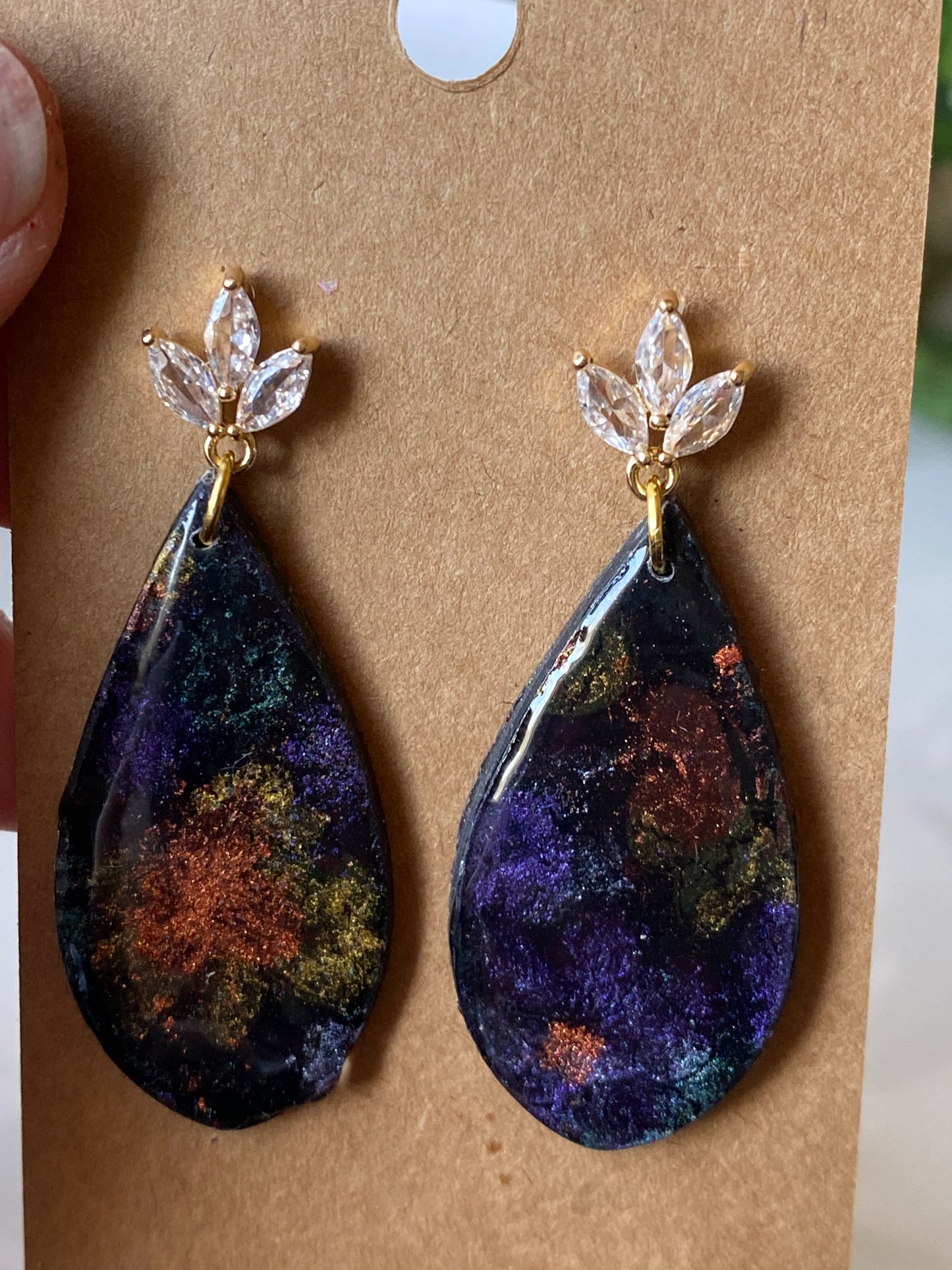 Floral painted tear drop earrings